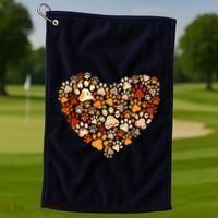 Cute Dog Cat Paw Print Pumpkin Autumn Leaf Fall Thanksgiving Golf Towel thumb 1