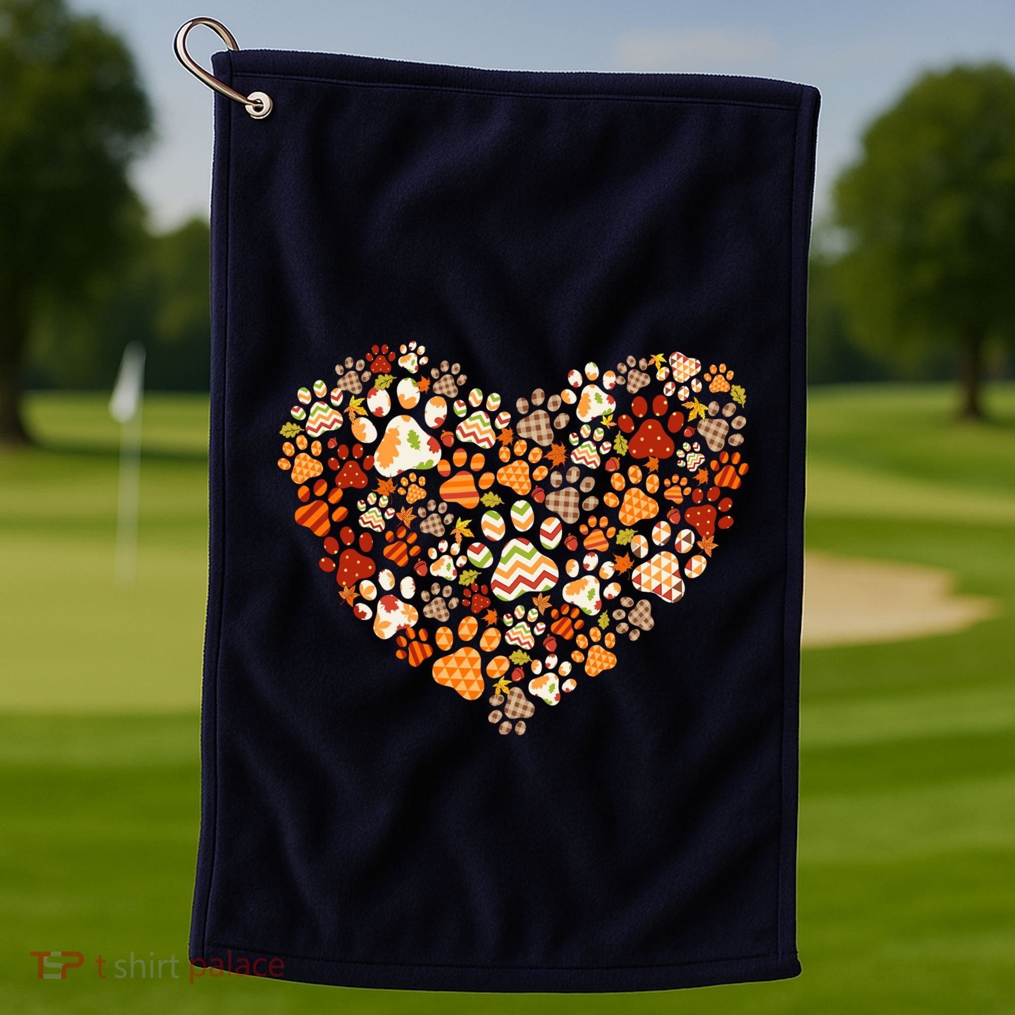 Cute Dog Cat Paw Print Pumpkin Autumn Leaf Fall Thanksgiving Golf Towel