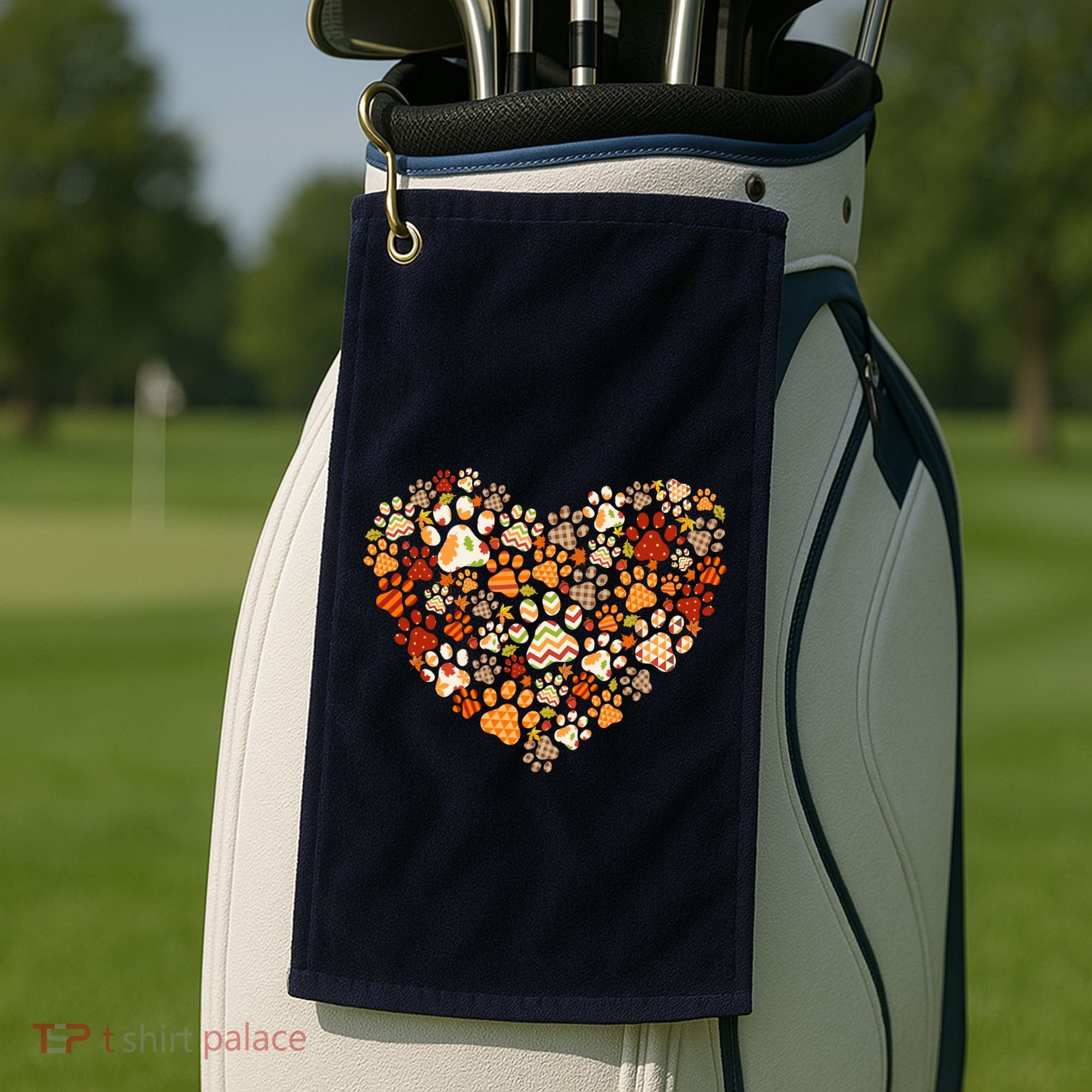 Cute Dog Cat Paw Print Pumpkin Autumn Leaf Fall Thanksgiving Golf Towel