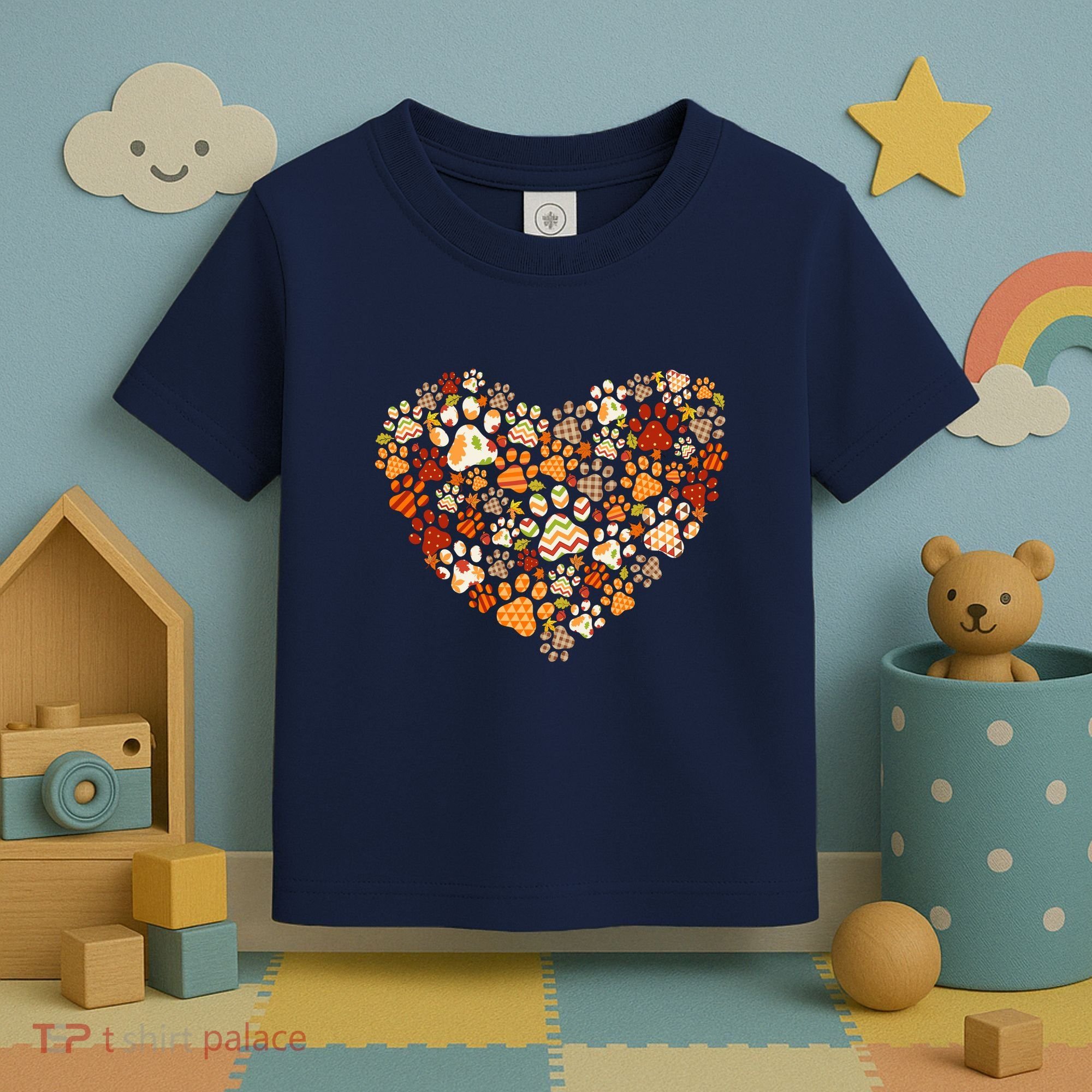 Cute Dog Cat Paw Print Pumpkin Autumn Leaf Fall Thanksgiving Toddler T-Shirt