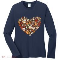 Cute Dog Cat Paw Print Pumpkin Autumn Leaf Fall Thanksgiving Women's Long Sleeve Shirt thumb 0