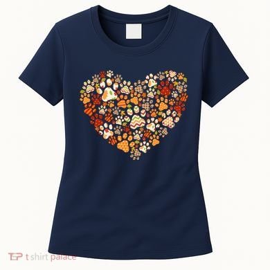 Cute Dog Cat Paw Print Pumpkin Autumn Leaf Fall Thanksgiving Women's T-Shirt