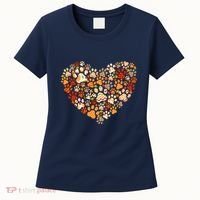 Cute Dog Cat Paw Print Pumpkin Autumn Leaf Fall Thanksgiving Women's T-Shirt thumb 0