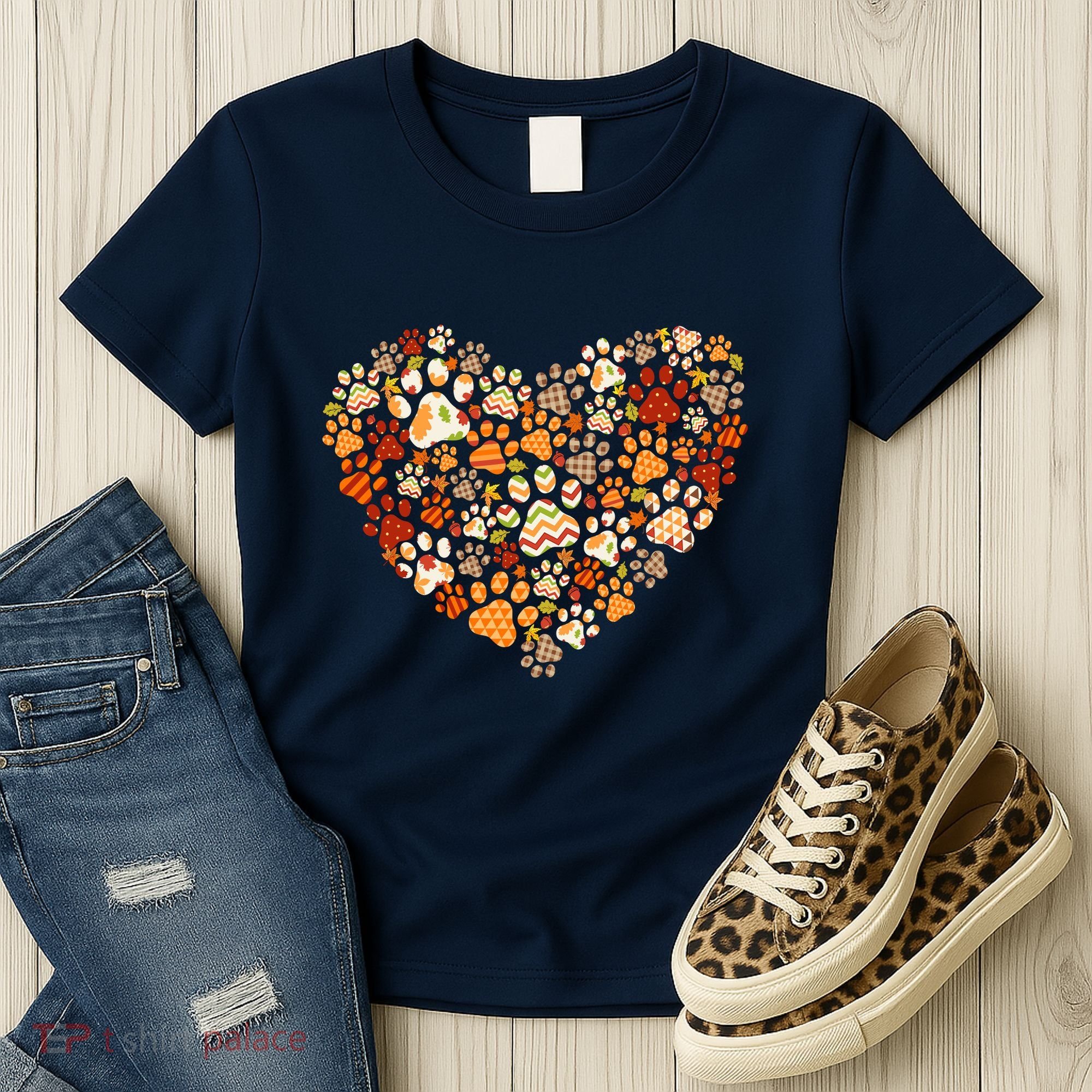 Cute Dog Cat Paw Print Pumpkin Autumn Leaf Fall Thanksgiving Women's T-Shirt