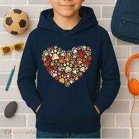 Cute Dog Cat Paw Print Pumpkin Autumn Leaf Fall Thanksgiving Kids Hoodie thumb 2