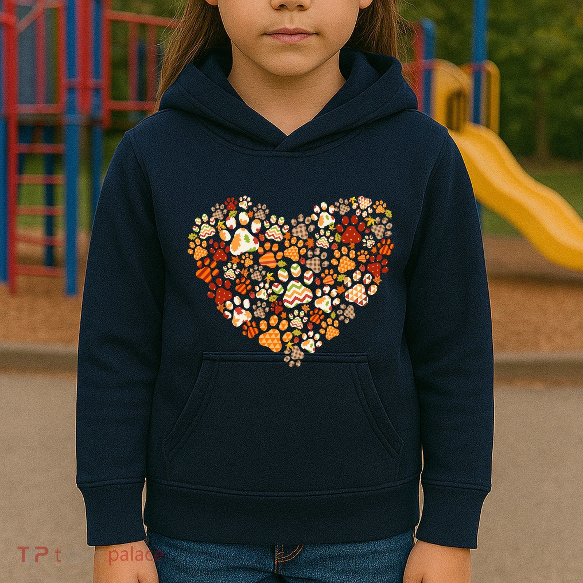 Cute Dog Cat Paw Print Pumpkin Autumn Leaf Fall Thanksgiving Kids Hoodie