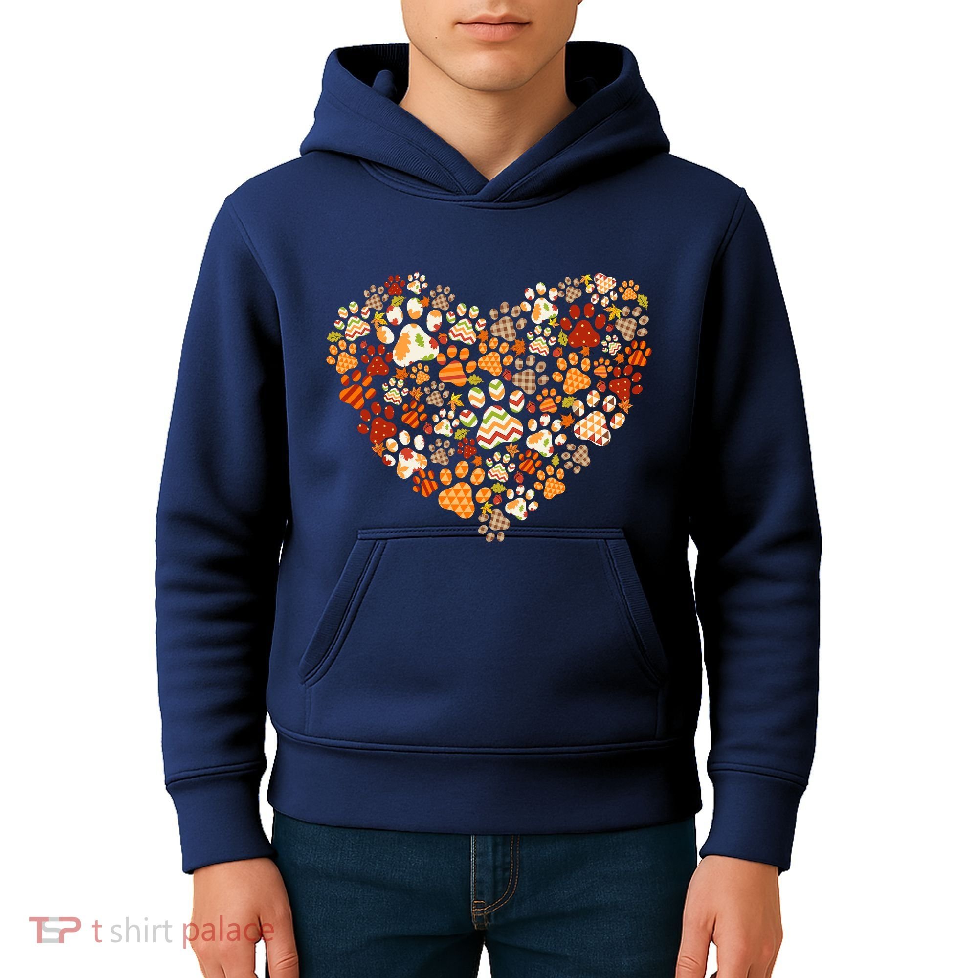 Cute Dog Cat Paw Print Pumpkin Autumn Leaf Fall Thanksgiving Kids Hoodie
