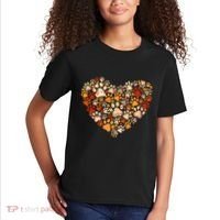 Cute Dog Cat Paw Print Pumpkin Autumn Leaf Fall Thanksgiving Kids T-Shirt thumb 2