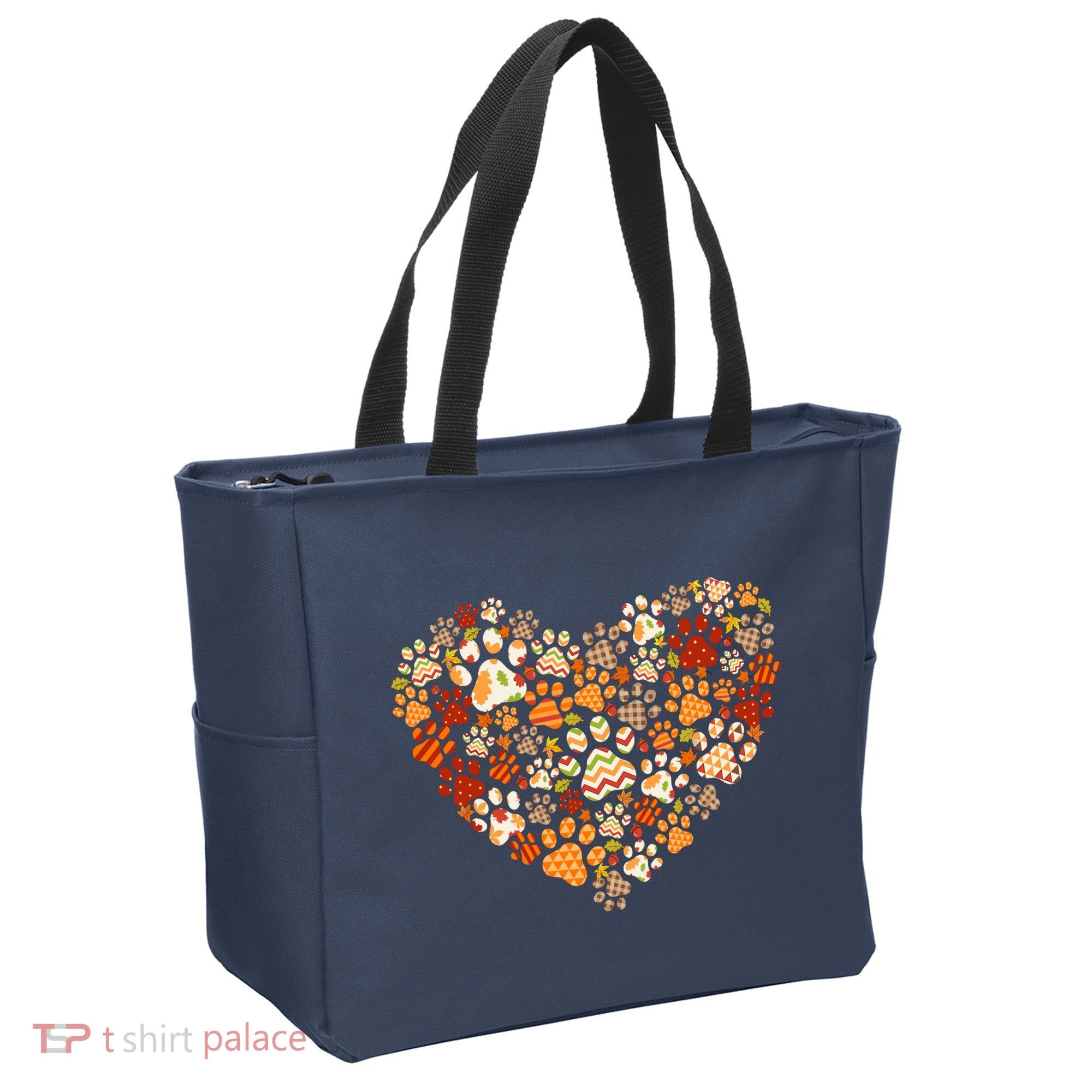Cute Dog Cat Paw Print Pumpkin Autumn Leaf Fall Thanksgiving Tote Bag
