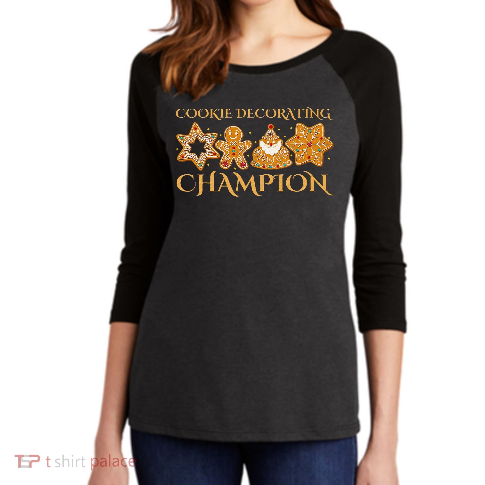 Cookie Decorating Champion Baking Christmas Family Matching Women's Tri-Blend 3/4-Sleeve Raglan Shirt