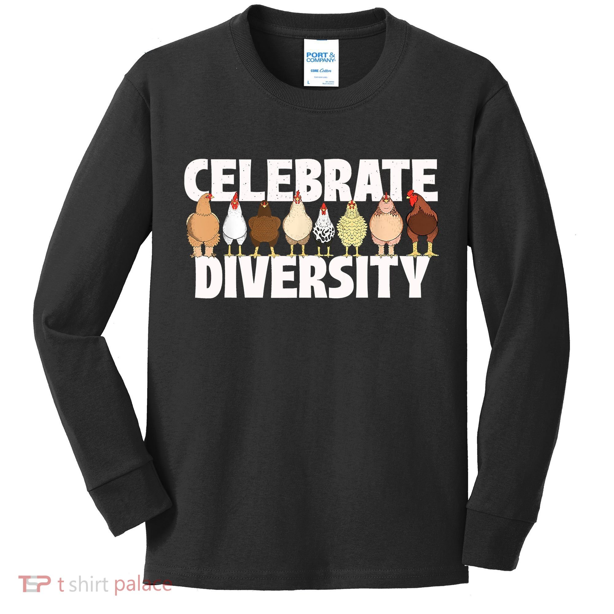 Celebrate Diversity Chicken Lover Farmyard Animal Lover Kids Long Sleeve Shirt