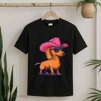 Cute Dachshund Cowboy Hat Wiener Sausage Dog Puppy T-Shirt thumb 2