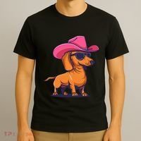 Cute Dachshund Cowboy Hat Wiener Sausage Dog Puppy T-Shirt thumb 3