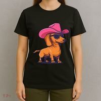 Cute Dachshund Cowboy Hat Wiener Sausage Dog Puppy T-Shirt thumb 4