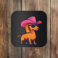 Cute Dachshund Cowboy Hat Wiener Sausage Dog Puppy Coaster thumb 0