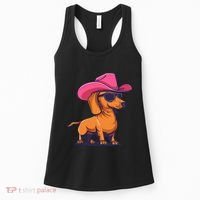 Cute Dachshund Cowboy Hat Wiener Sausage Dog Puppy Women's Tank Top thumb 0