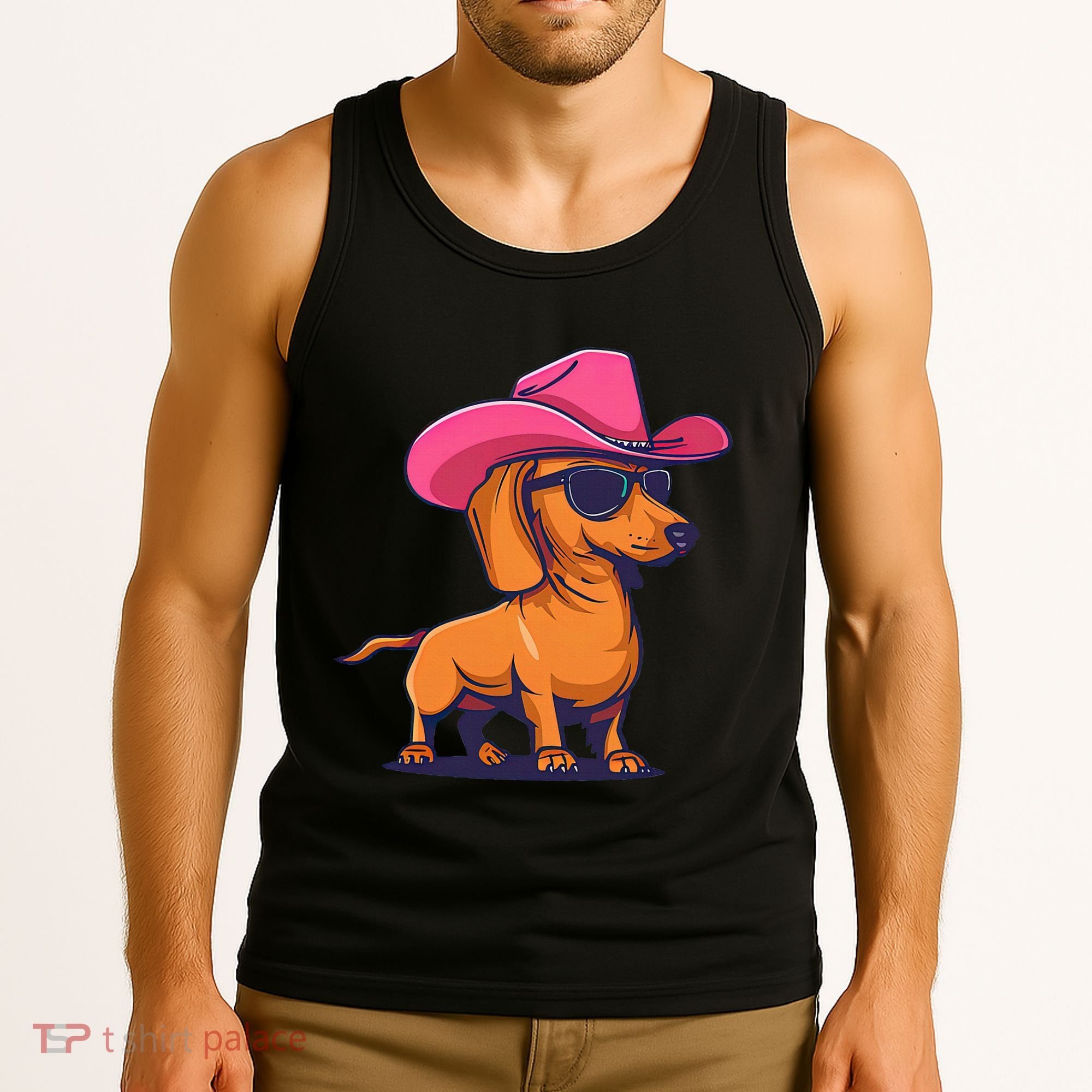 Cute Dachshund Cowboy Hat Wiener Sausage Dog Puppy Tank Top