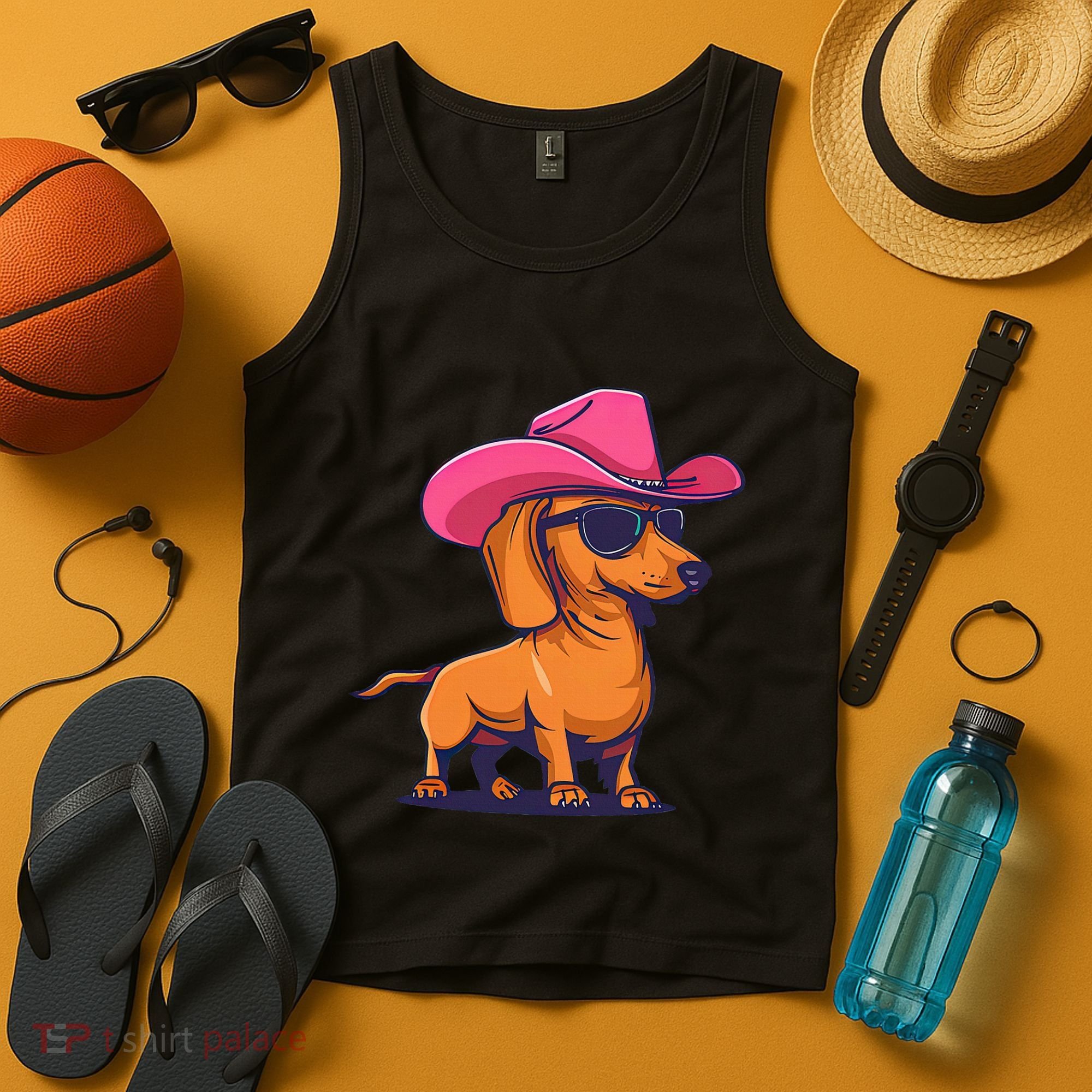 Cute Dachshund Cowboy Hat Wiener Sausage Dog Puppy Tank Top