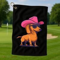 Cute Dachshund Cowboy Hat Wiener Sausage Dog Puppy Golf Towel thumb 1