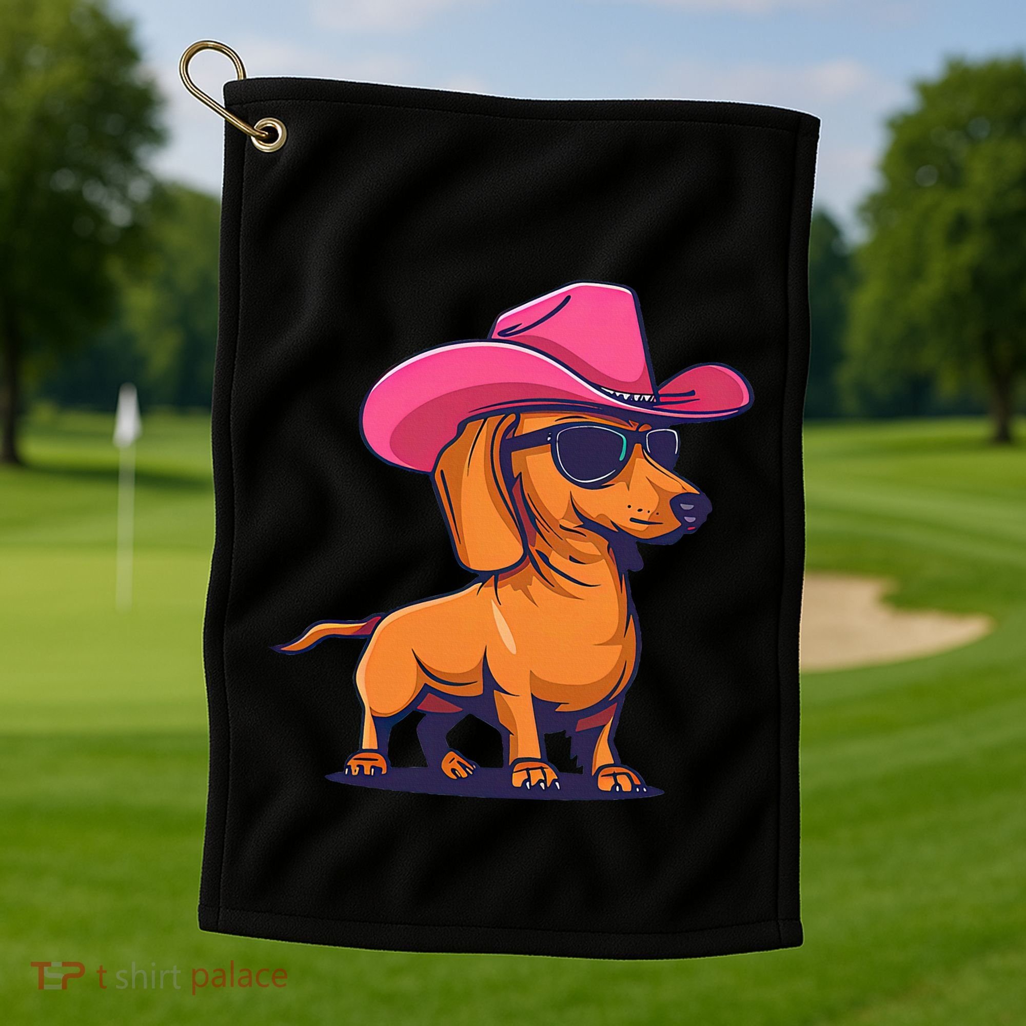 Cute Dachshund Cowboy Hat Wiener Sausage Dog Puppy Golf Towel