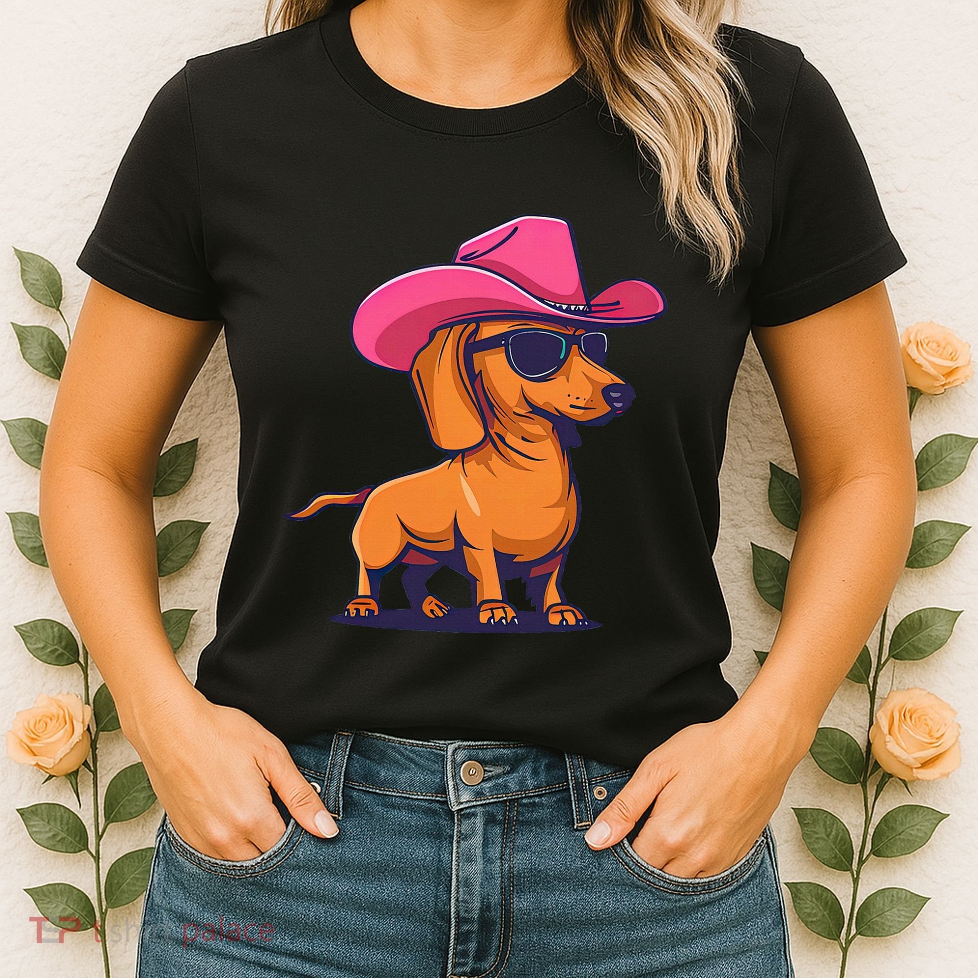 Cute Dachshund Cowboy Hat Wiener Sausage Dog Puppy Women's T-Shirt