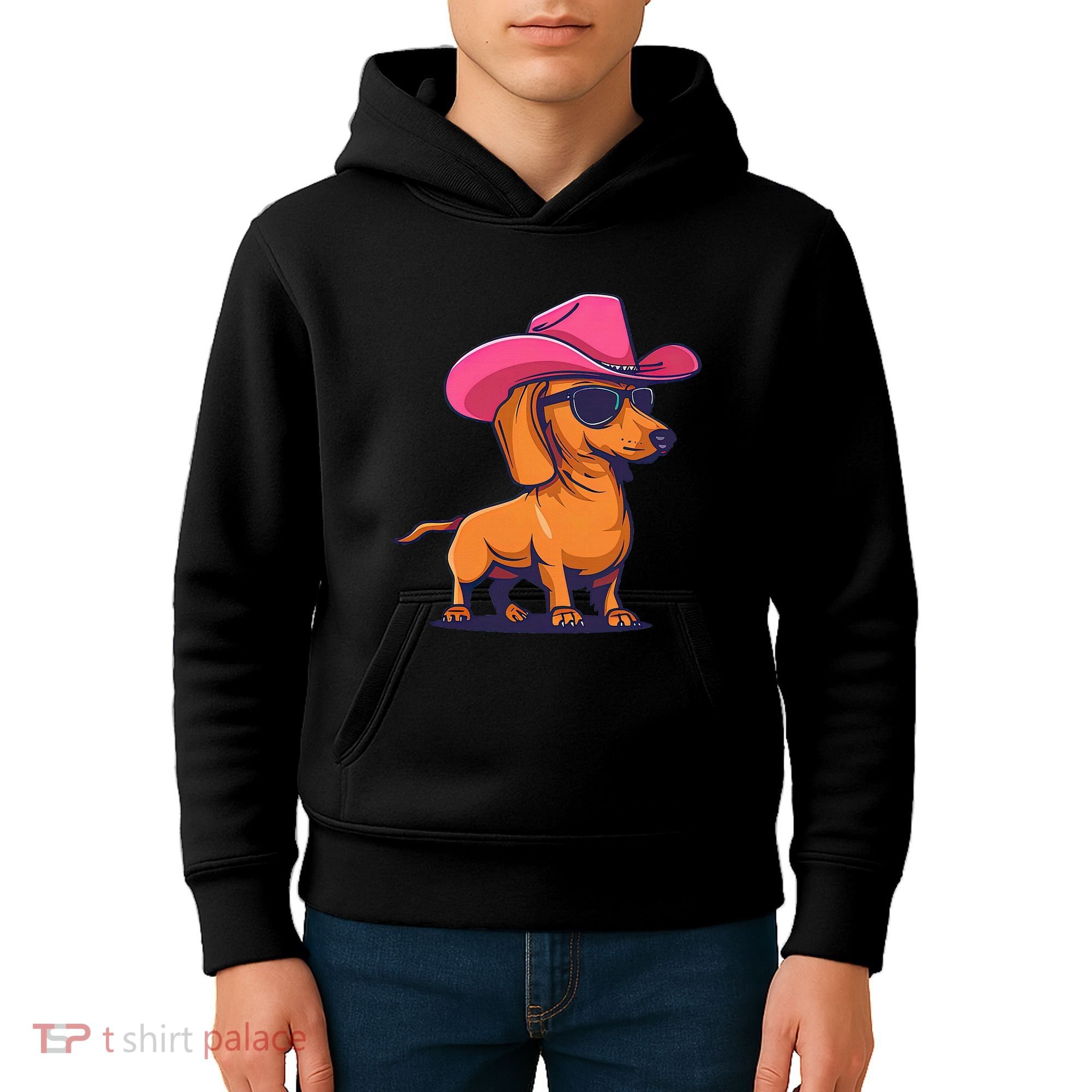 Cute Dachshund Cowboy Hat Wiener Sausage Dog Puppy Kids Hoodie