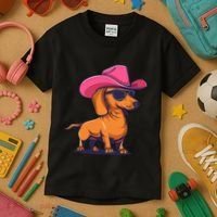 Cute Dachshund Cowboy Hat Wiener Sausage Dog Puppy Kids T-Shirt thumb 3