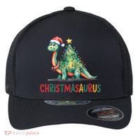 Chrismasaurus Dinosaur Christmas Tree Cute Flexfit Unipanel Trucker Cap thumb 0