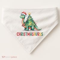 Chrismasaurus Dinosaur Christmas Tree Cute USA-Made Doggie Bandana thumb 0