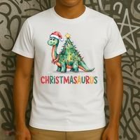Chrismasaurus Dinosaur Christmas Tree Cute T-Shirt thumb 3