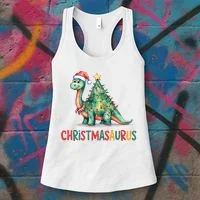 Chrismasaurus Dinosaur Christmas Tree Cute Women's Tank Top thumb 3