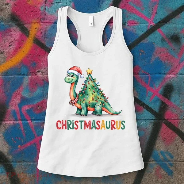 Chrismasaurus Dinosaur Christmas Tree Cute Women's Tank Top
