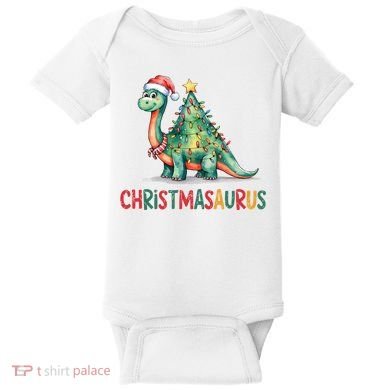 Chrismasaurus Dinosaur Christmas Tree Cute Baby Bodysuit