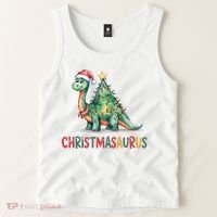 Chrismasaurus Dinosaur Christmas Tree Cute Tank Top thumb 2