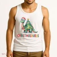 Chrismasaurus Dinosaur Christmas Tree Cute Tank Top thumb 3