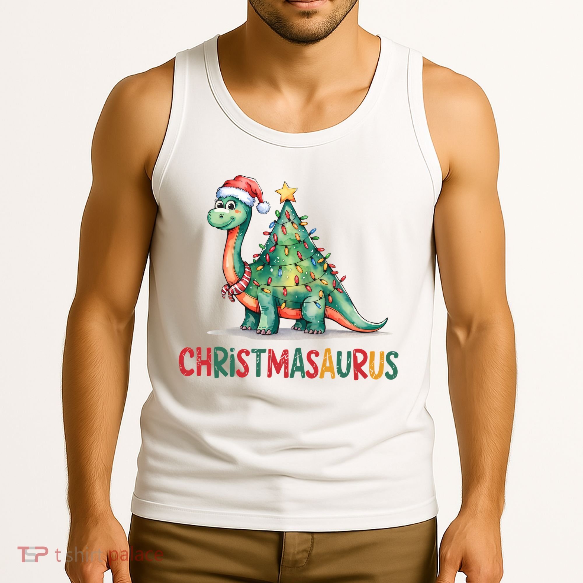 Chrismasaurus Dinosaur Christmas Tree Cute Tank Top