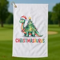 Chrismasaurus Dinosaur Christmas Tree Cute Golf Towel thumb 1