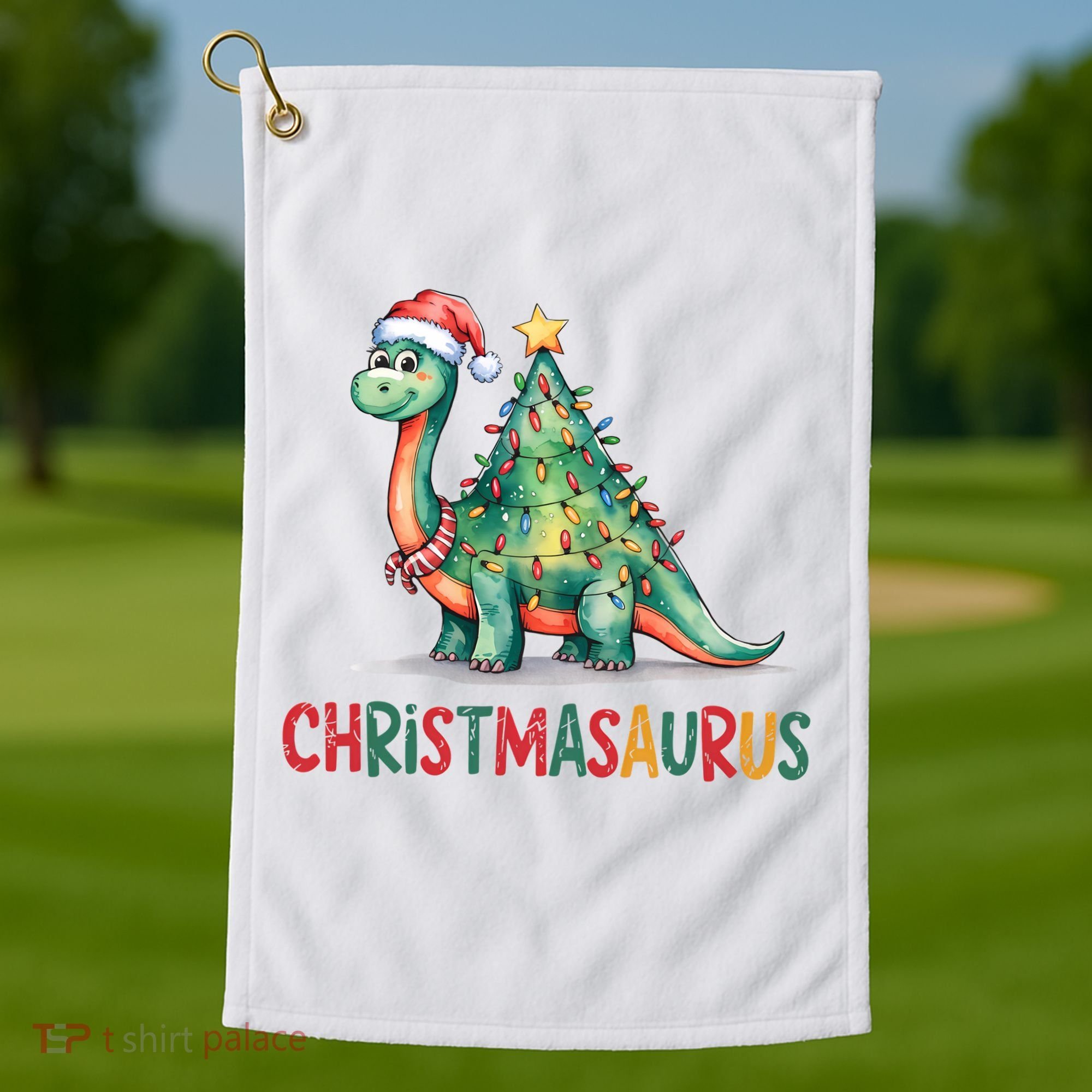 Chrismasaurus Dinosaur Christmas Tree Cute Golf Towel