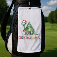 Chrismasaurus Dinosaur Christmas Tree Cute Golf Towel thumb 2