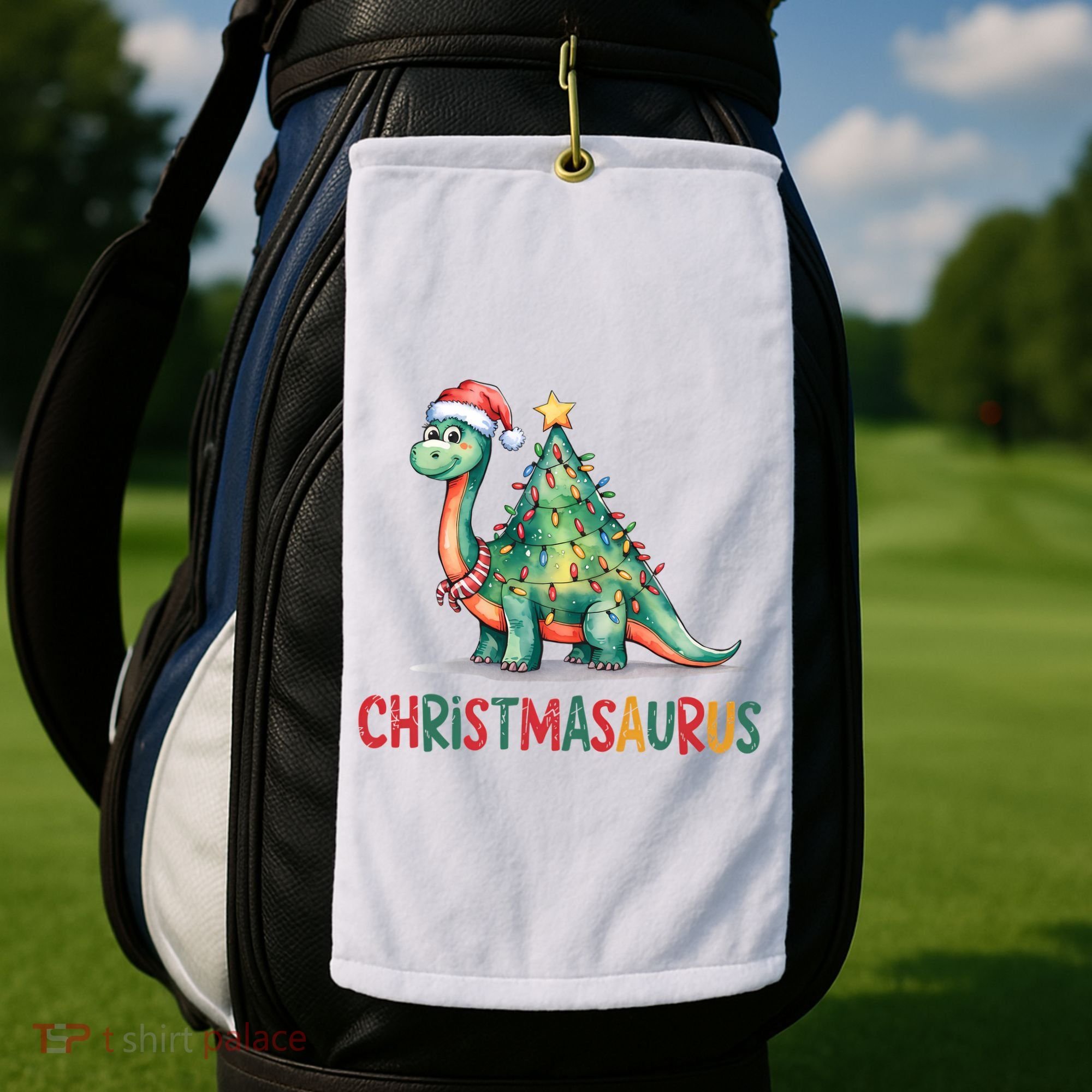 Chrismasaurus Dinosaur Christmas Tree Cute Golf Towel