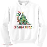Chrismasaurus Dinosaur Christmas Tree Cute Kids Sweatshirt thumb 0