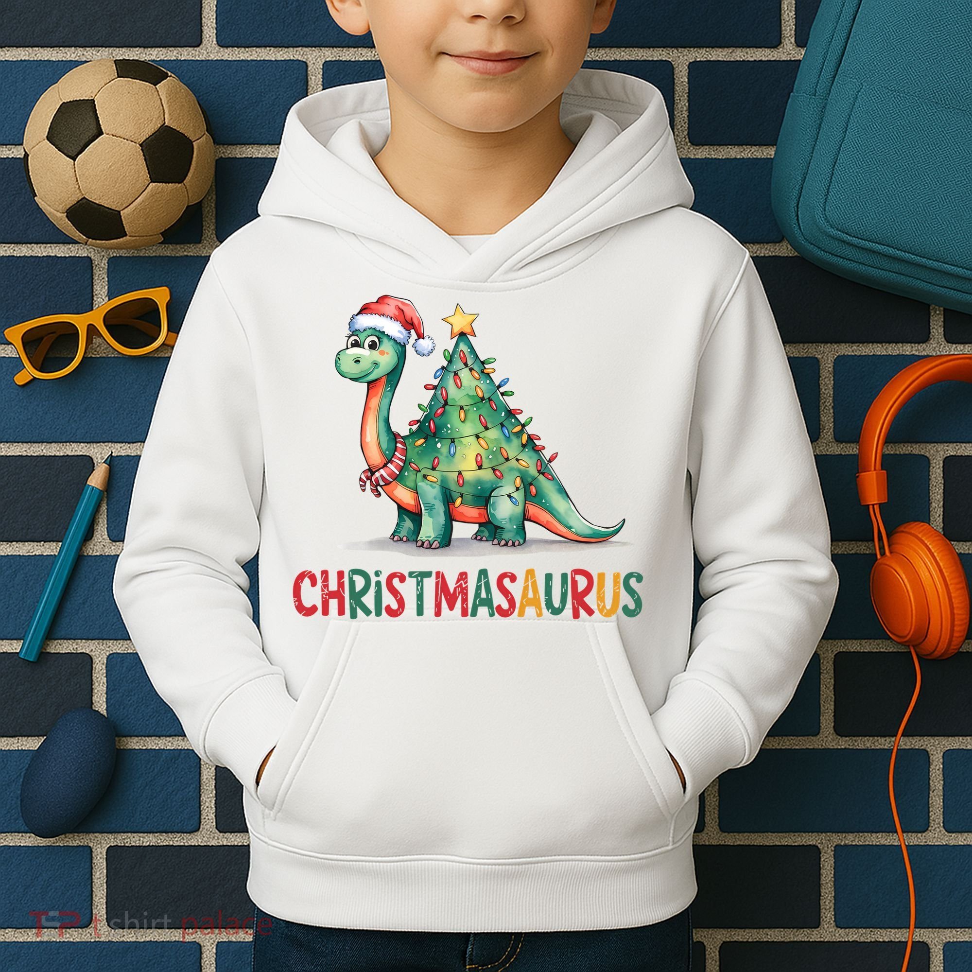 Chrismasaurus Dinosaur Christmas Tree Cute Kids Hoodie