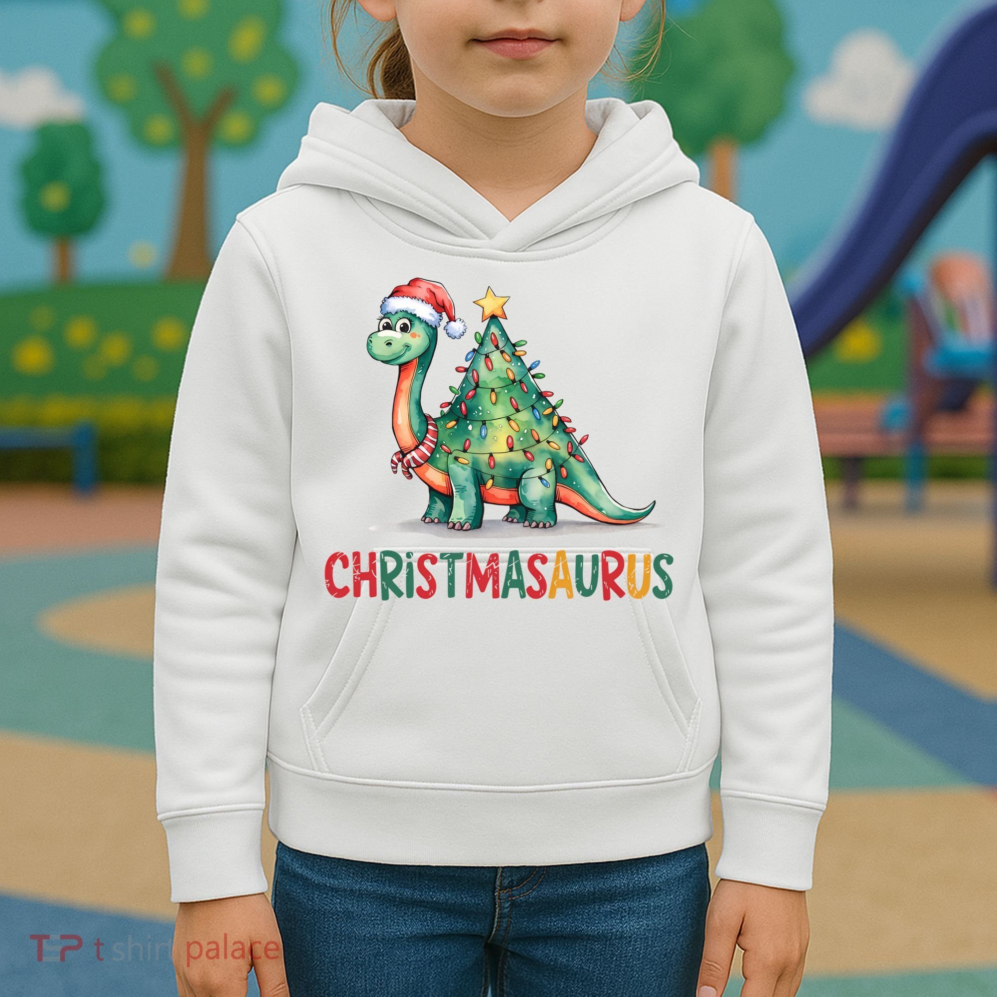 Chrismasaurus Dinosaur Christmas Tree Cute Kids Hoodie