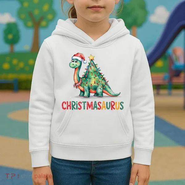 Chrismasaurus Dinosaur Christmas Tree Cute Kids Hoodie