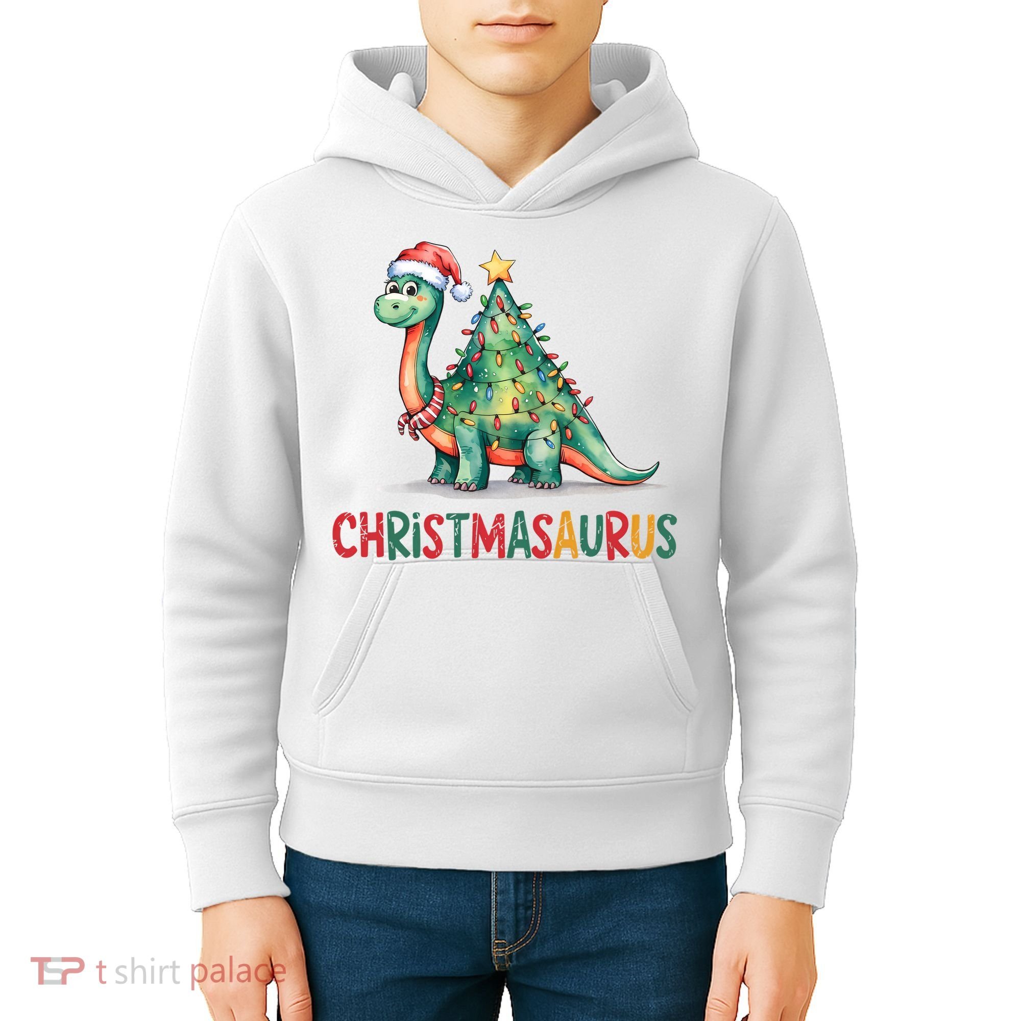 Chrismasaurus Dinosaur Christmas Tree Cute Kids Hoodie