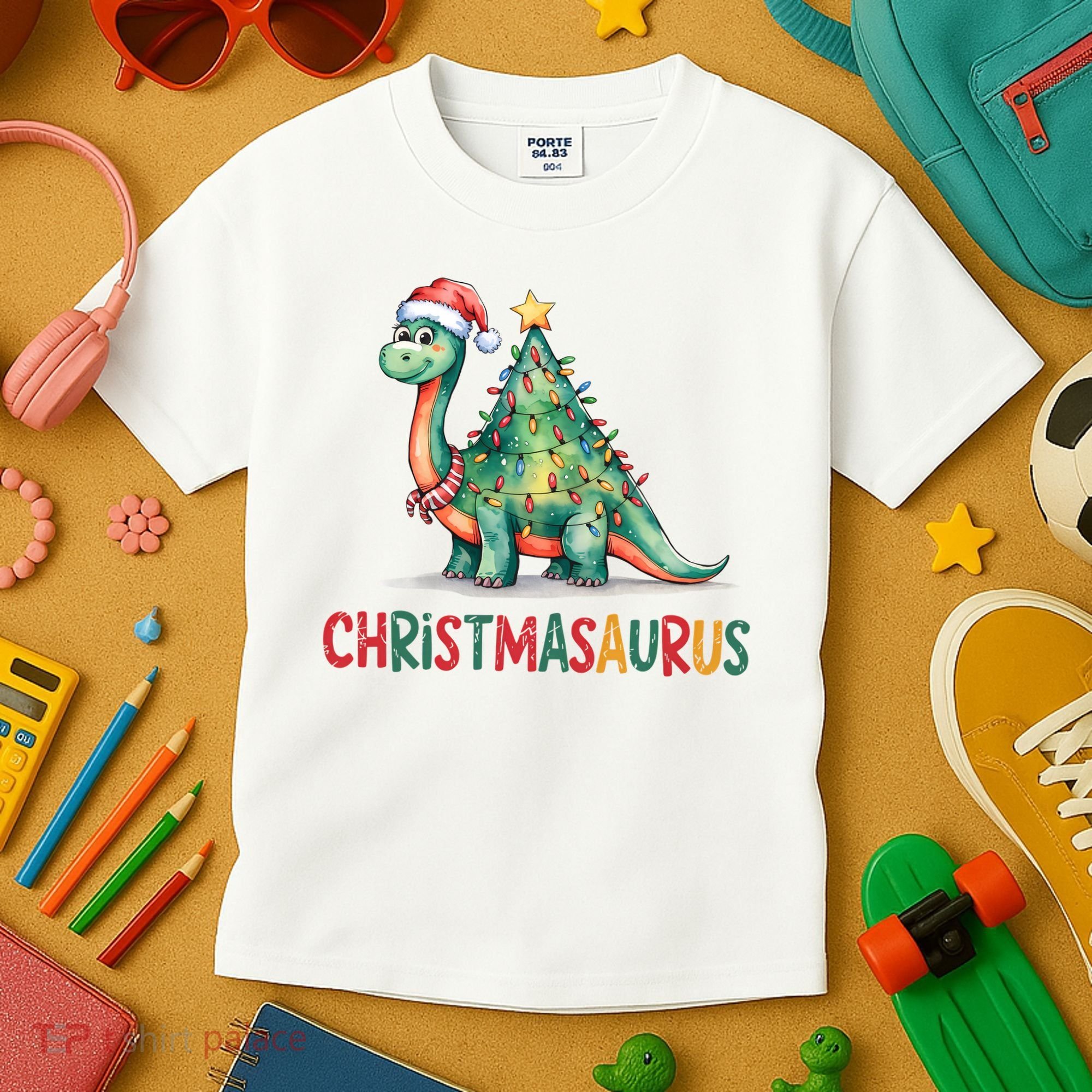 Chrismasaurus Dinosaur Christmas Tree Cute Kids T-Shirt