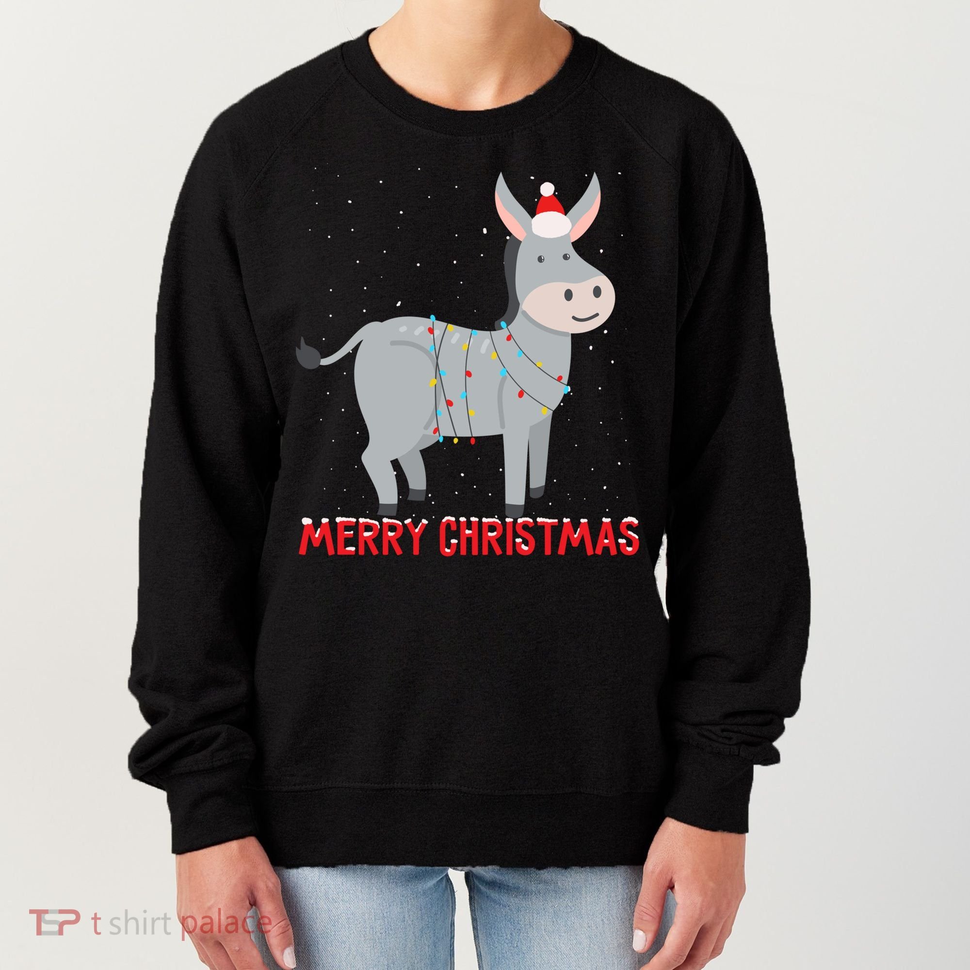 Cute Donkey Christmas Tree Lights Xmas Holidays Funny Gift Women's Sweatshirt