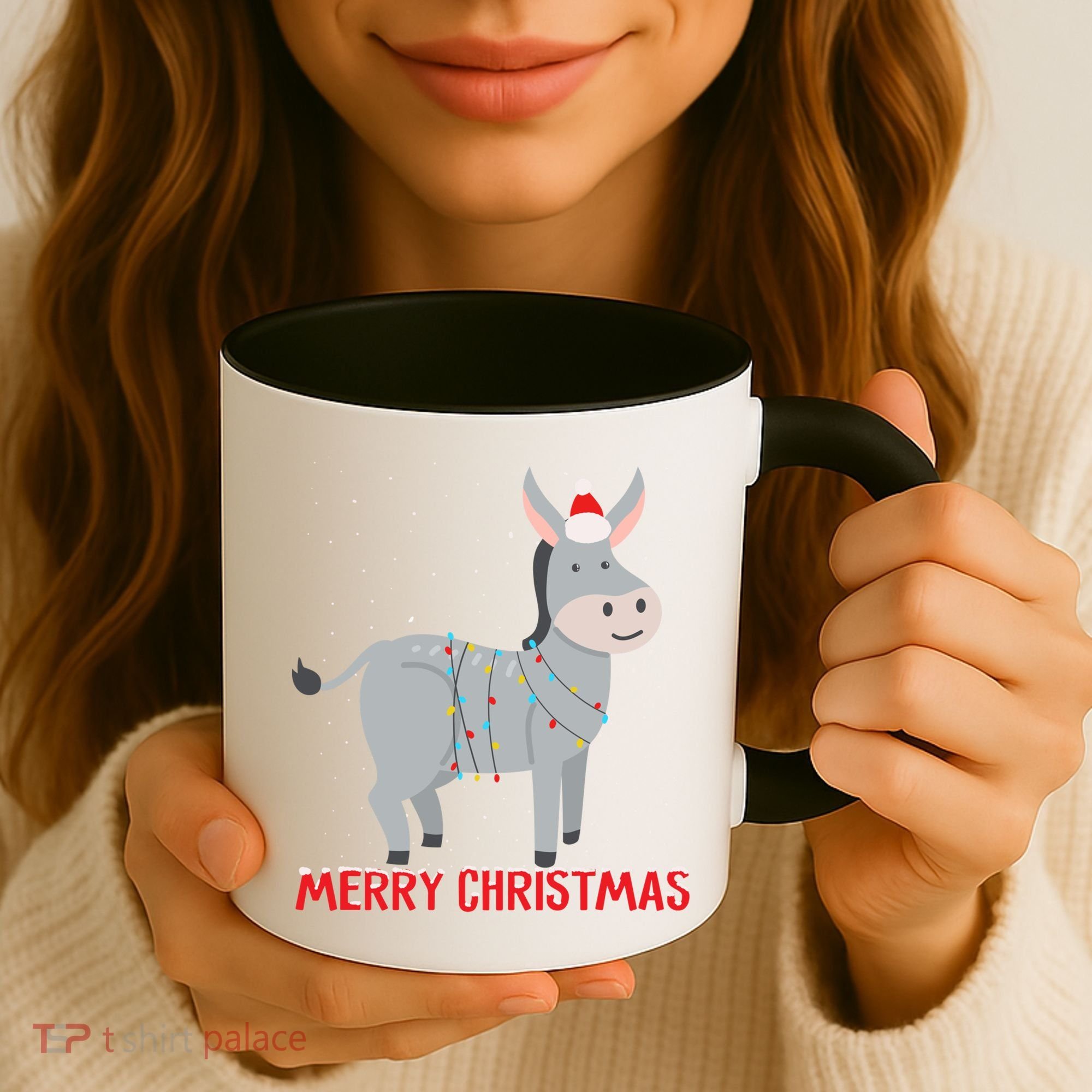 Cute Donkey Christmas Tree Lights Xmas Holidays Funny Gift Coffee Mug