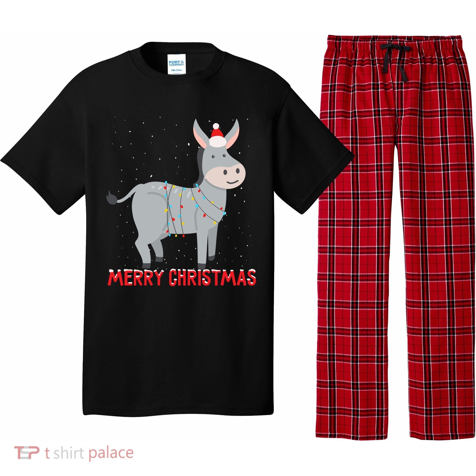 Cute Donkey Christmas Tree Lights Xmas Holidays Funny Gift Pajama Set