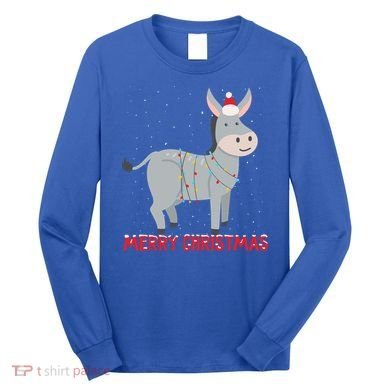 Cute Donkey Christmas Tree Lights Xmas Holidays Funny Gift Long Sleeve Shirt